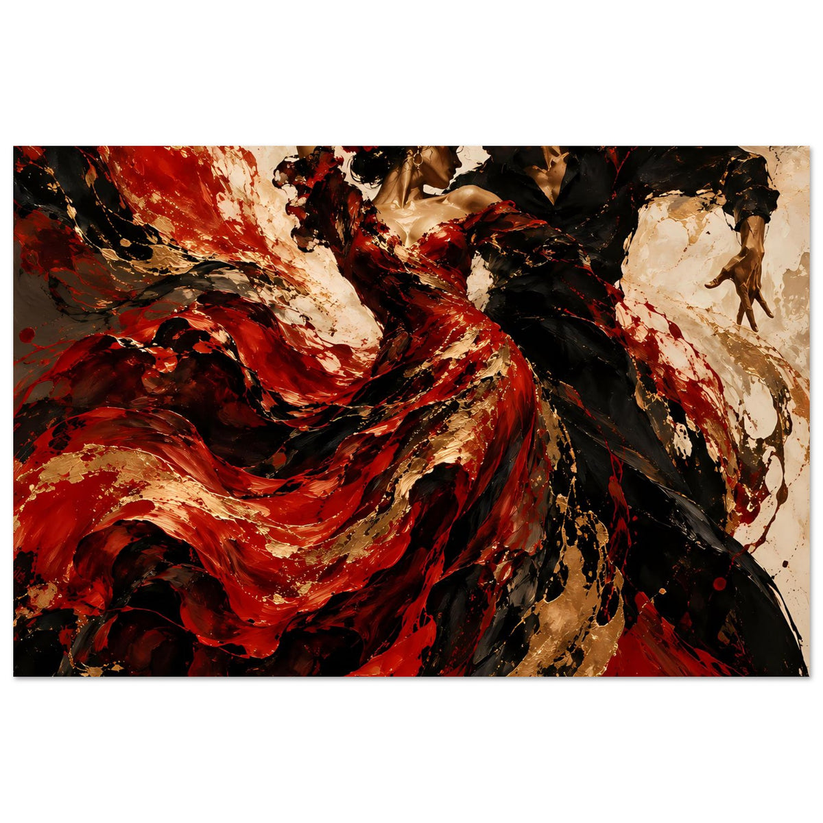 Kunstposter im Querformat: Tänzerinnen-Silhouetten in Rot, Gold und Schwarz