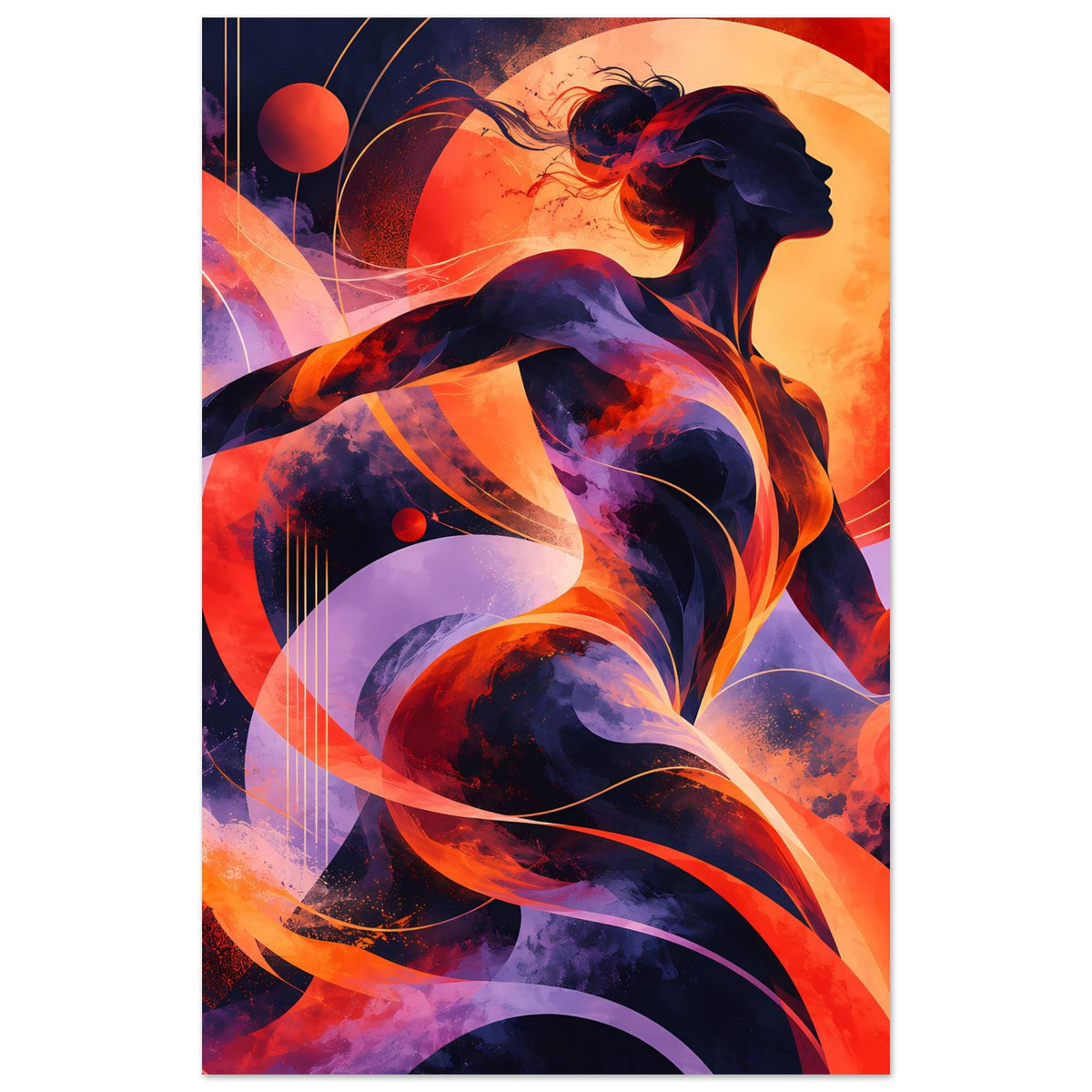 Kunstdruck-Poster, vertikal: abstrakte Frauenfigur in Orange, Lila und Dunkelblau