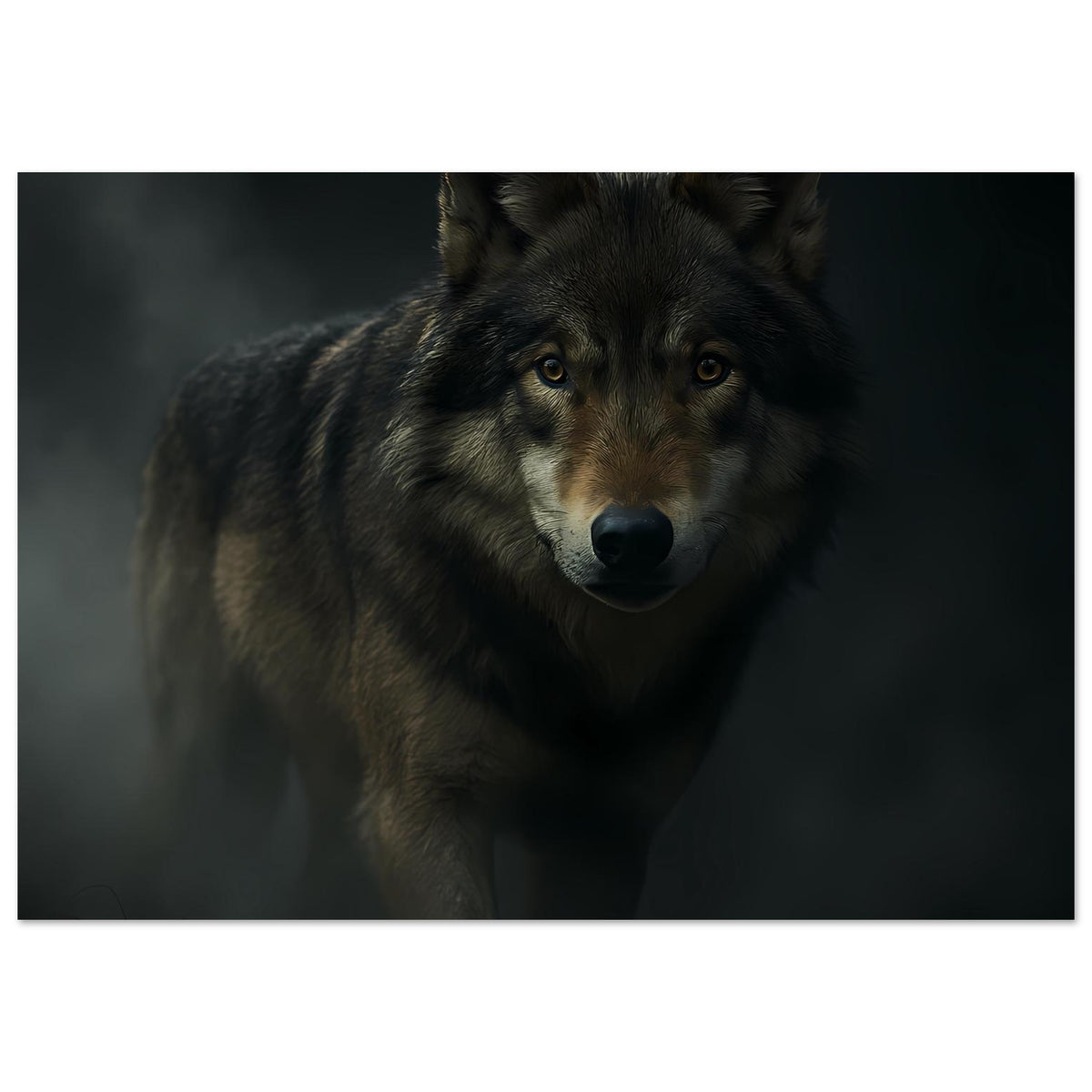 Wolfporträt-Poster, horizontal: grauer Wolf, Kopf und Schultern sichtbar