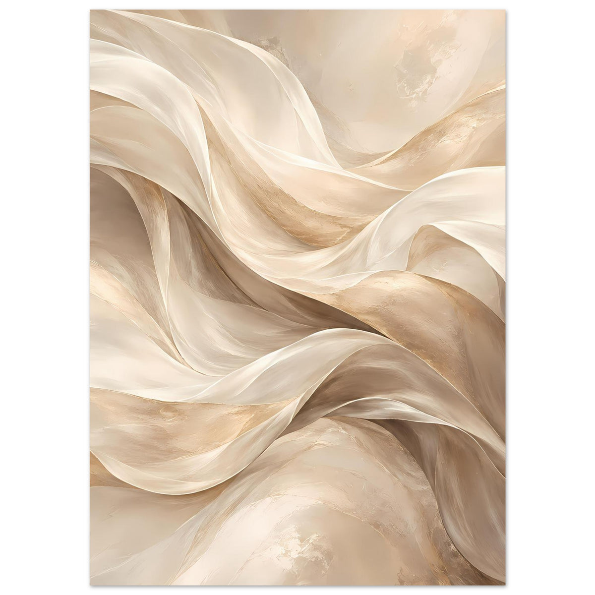 Abstraktes Fluss-Poster mit abstrakten Stromlinien in Creme, Beige und hellbraunem Verlauf