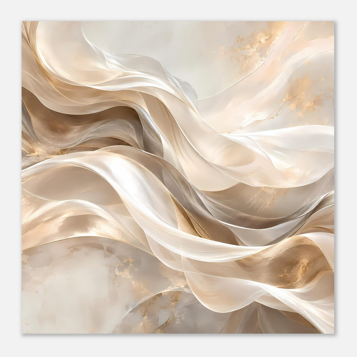 Abstraktes Leinwand-Poster mit Creme-Gold-Wellen, naher Bildausschnitt