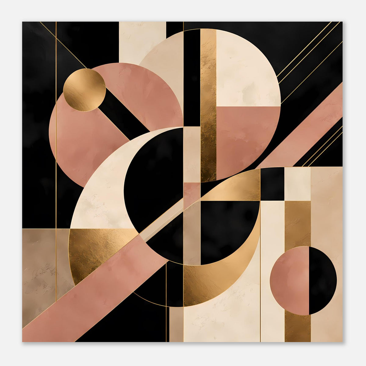 Art-Déco-Wandposter mit Schwarz, Blush, Gold und geometrischen Formen