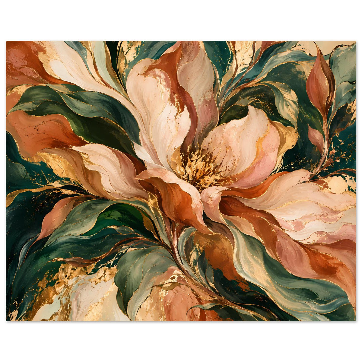 Blumenposter im Querformat mit großen Pfingstrosenblüten und grünen Blattakzenten