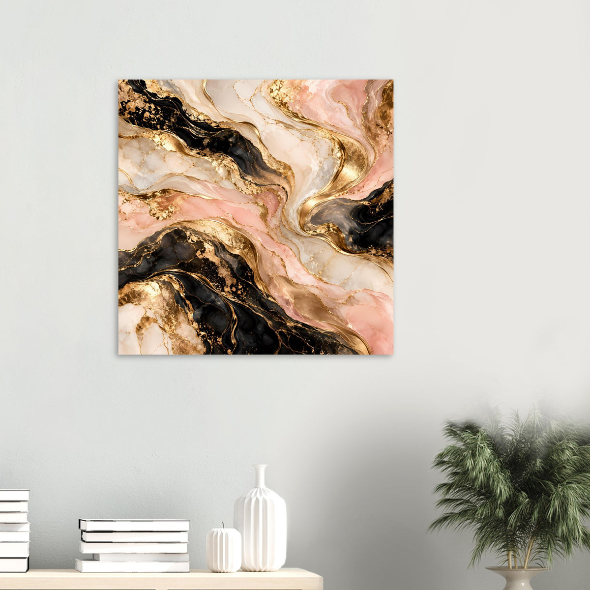 Vertikales Marmor-Poster mit Goldakzenten in Schwarz, Rosa und Beige