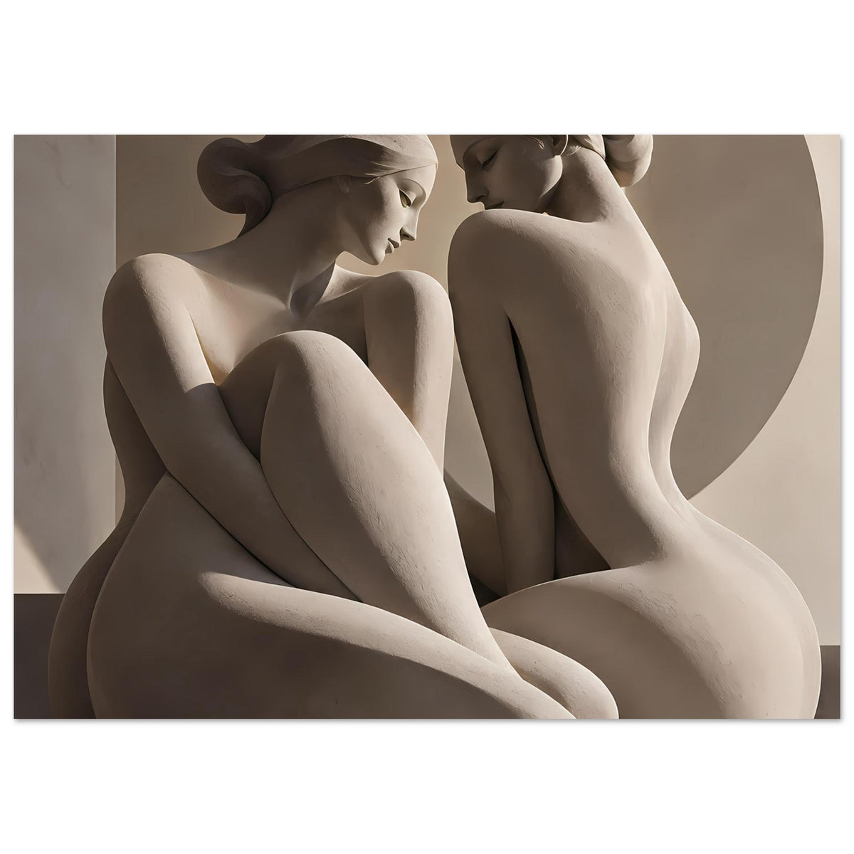 Kunstposter: zwei klassische Aktfiguren, cremefarbene Skulpturendarstellung