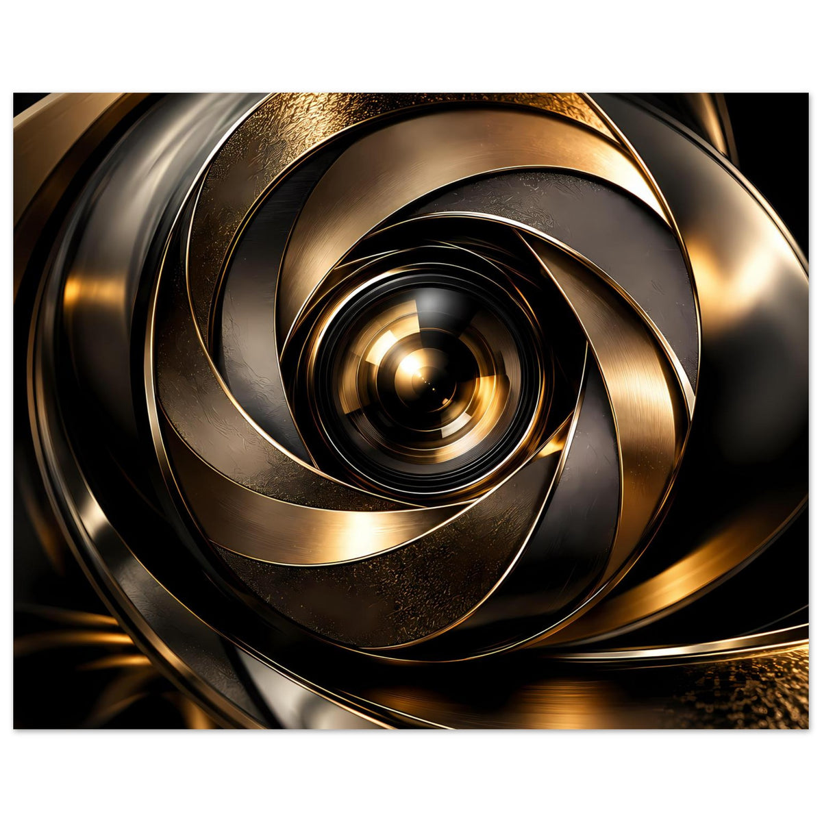Abstraktes Poster: goldene und silberne Spiralringe mit kreisförmigem Zentrum