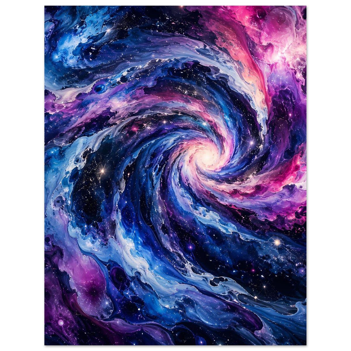 Vertikales Poster mit galaktischer Spirale und Sternen in Dunkelblau, Lila und Rosa