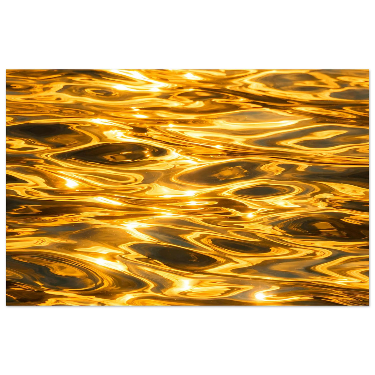Abstraktes Poster (quer) mit goldbraunen Wirbelmustern und hellen Lichtreflexen.
