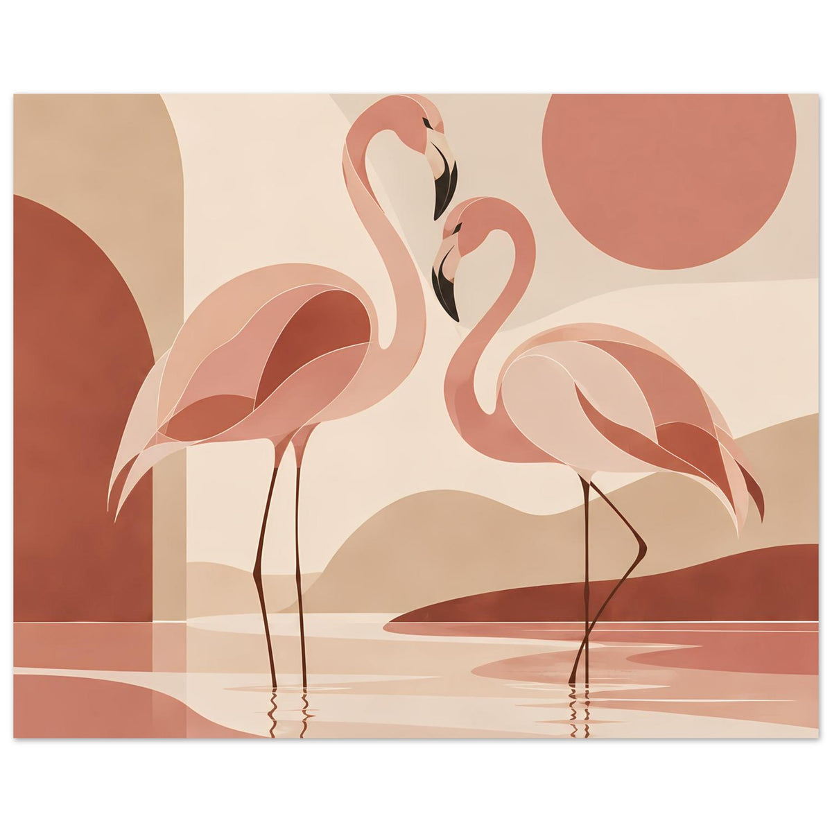 Naturposter mit zwei Flamingos, fokussierte Ansicht der Hälse und Flügel