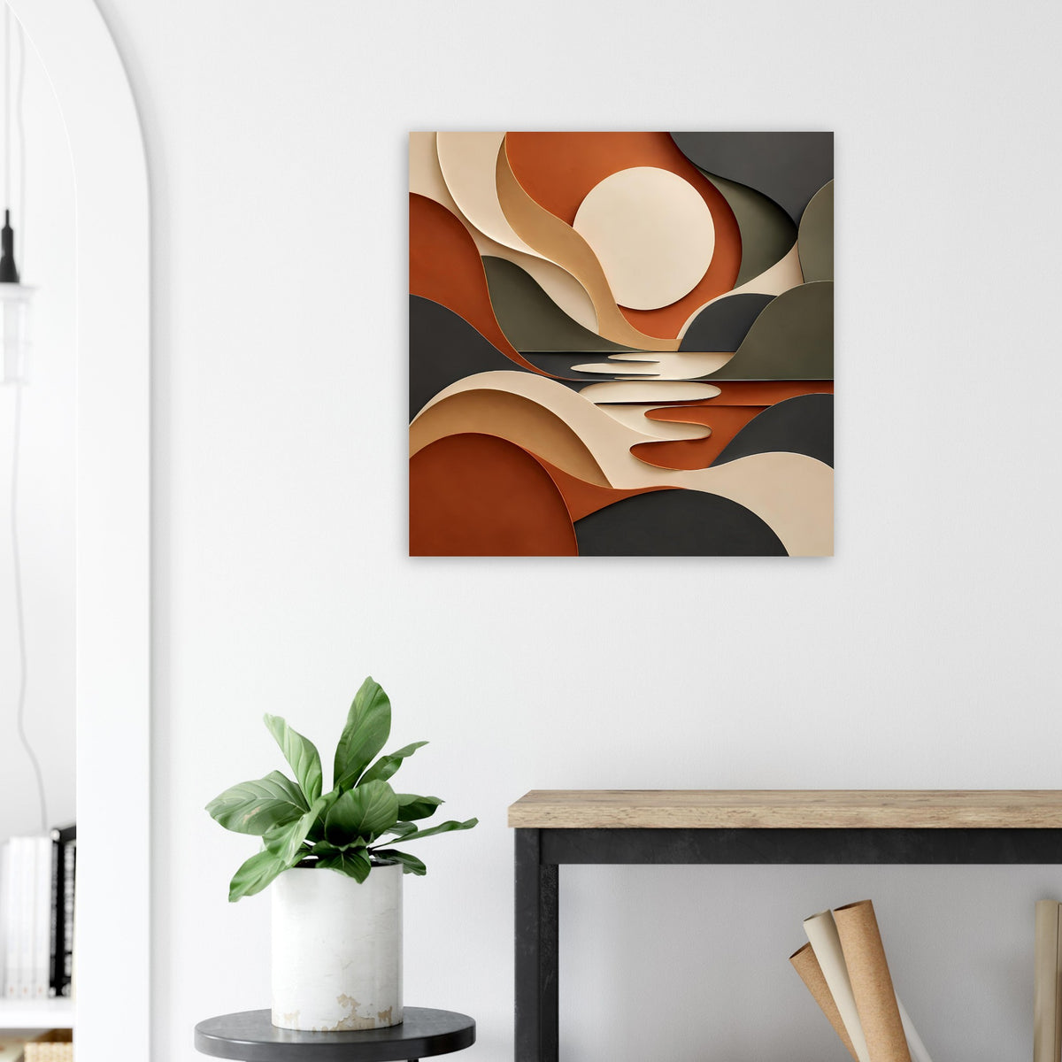 Quadratisches Kunstposter mit geschwungenen Mustern: Terrakotta, Salbeigrün, Creme