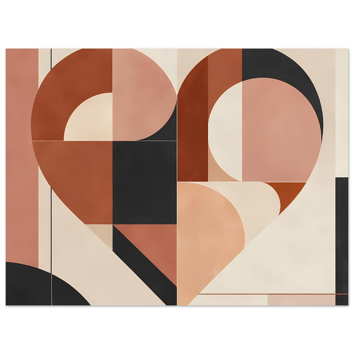 Geometrisches Herz-Bauhausposter, großes Herzmotiv in Terrakotta, Rosa und Schwarz