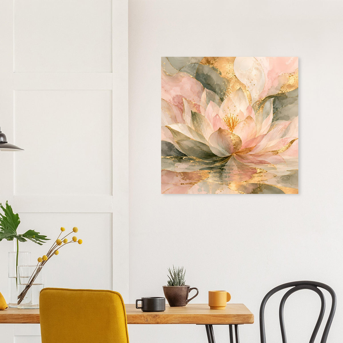 Lotusblüten-Poster in Rosé und Gold, quadratisch