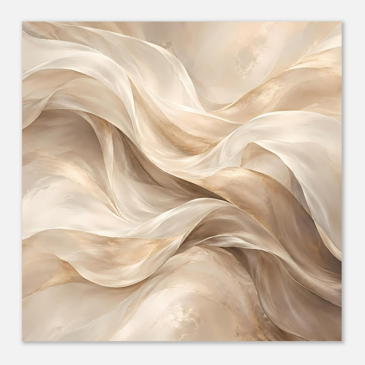 Abstraktes Fluss-Poster, horizontal: abstrakte, geschichtete Stoffwellen in Beige und Creme