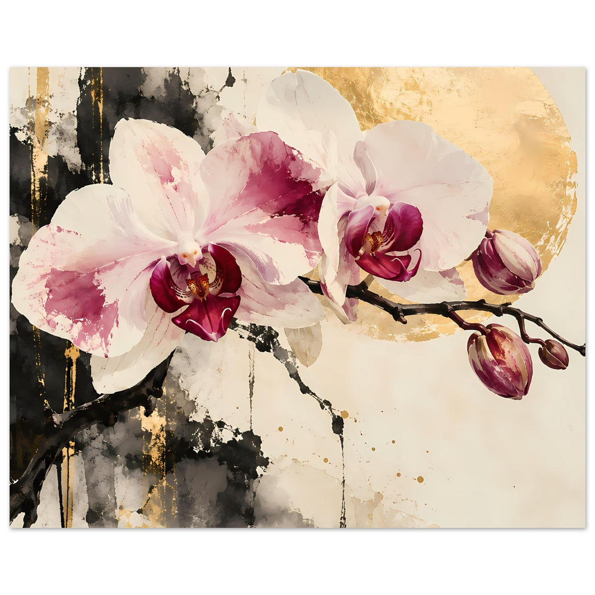 Orchideenblüten-Poster mit Goldakzenten, rosa und weiß