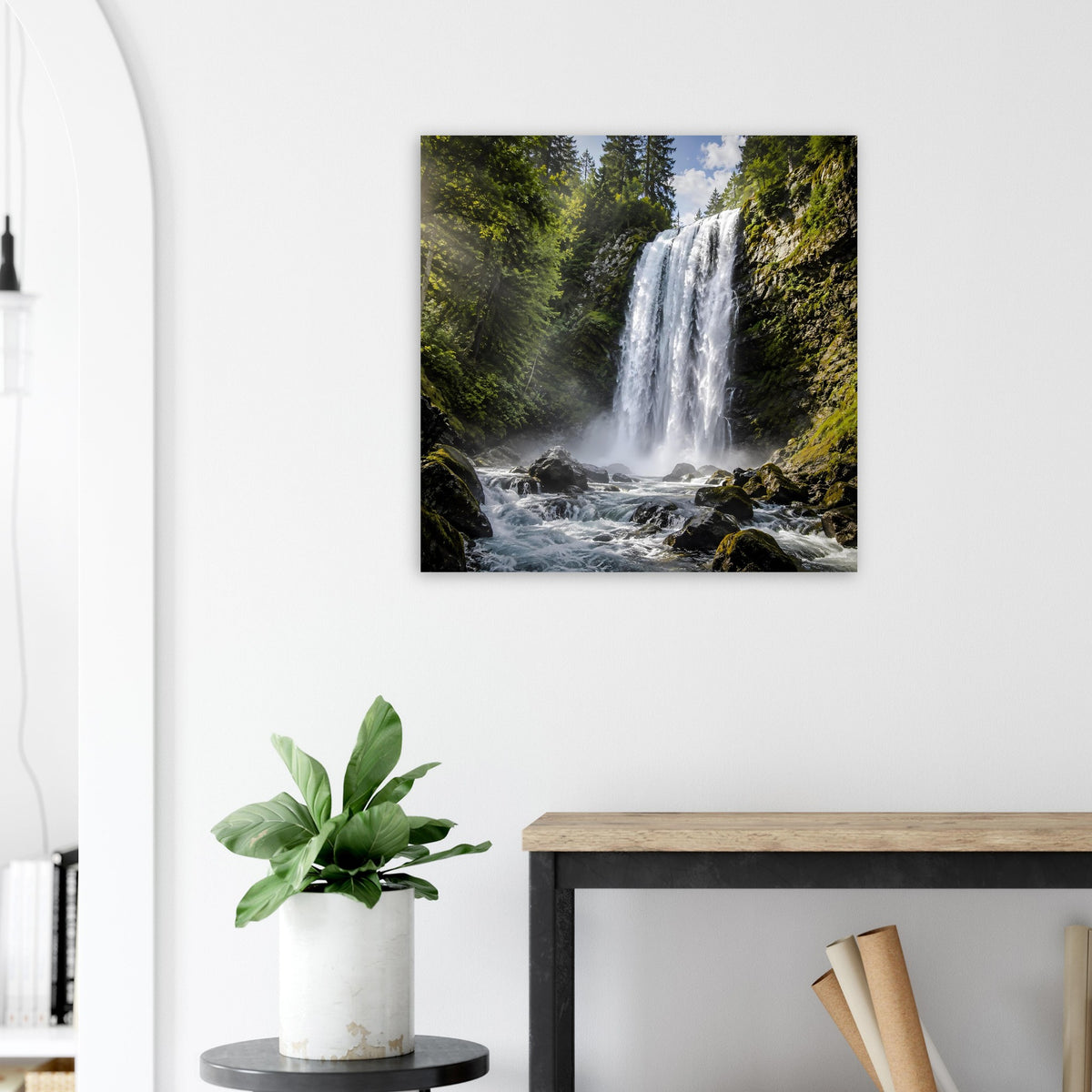 Wasserfall-Poster im quadratischen Format mit schwarzem Rahmen