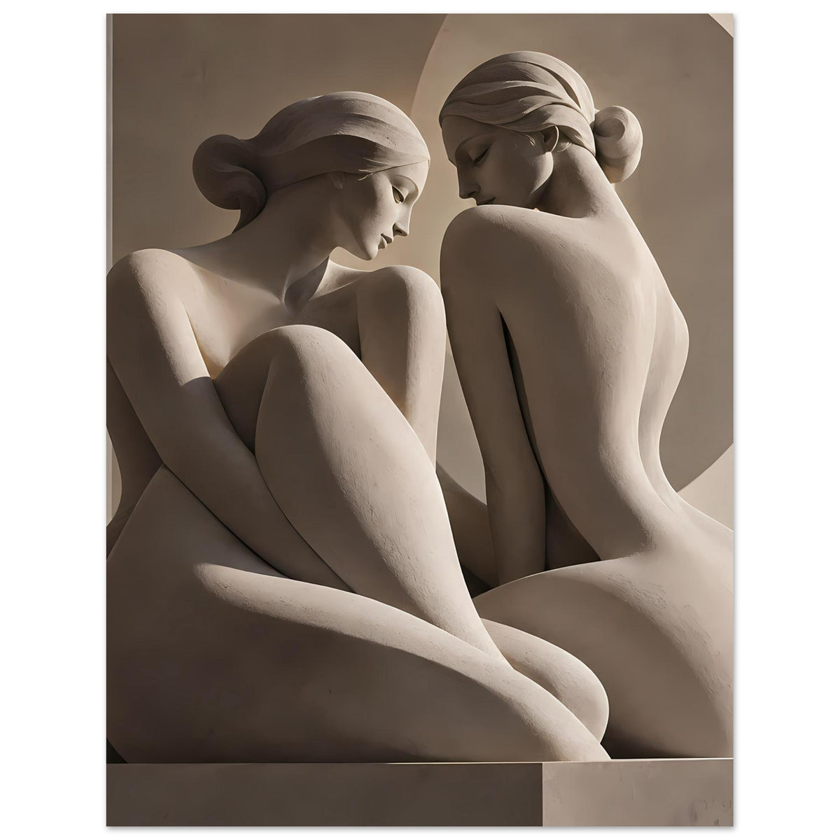 Kunstposter mit zwei klassischen Aktfiguren, cremefarbene Büsten mit gebogenen Posen
