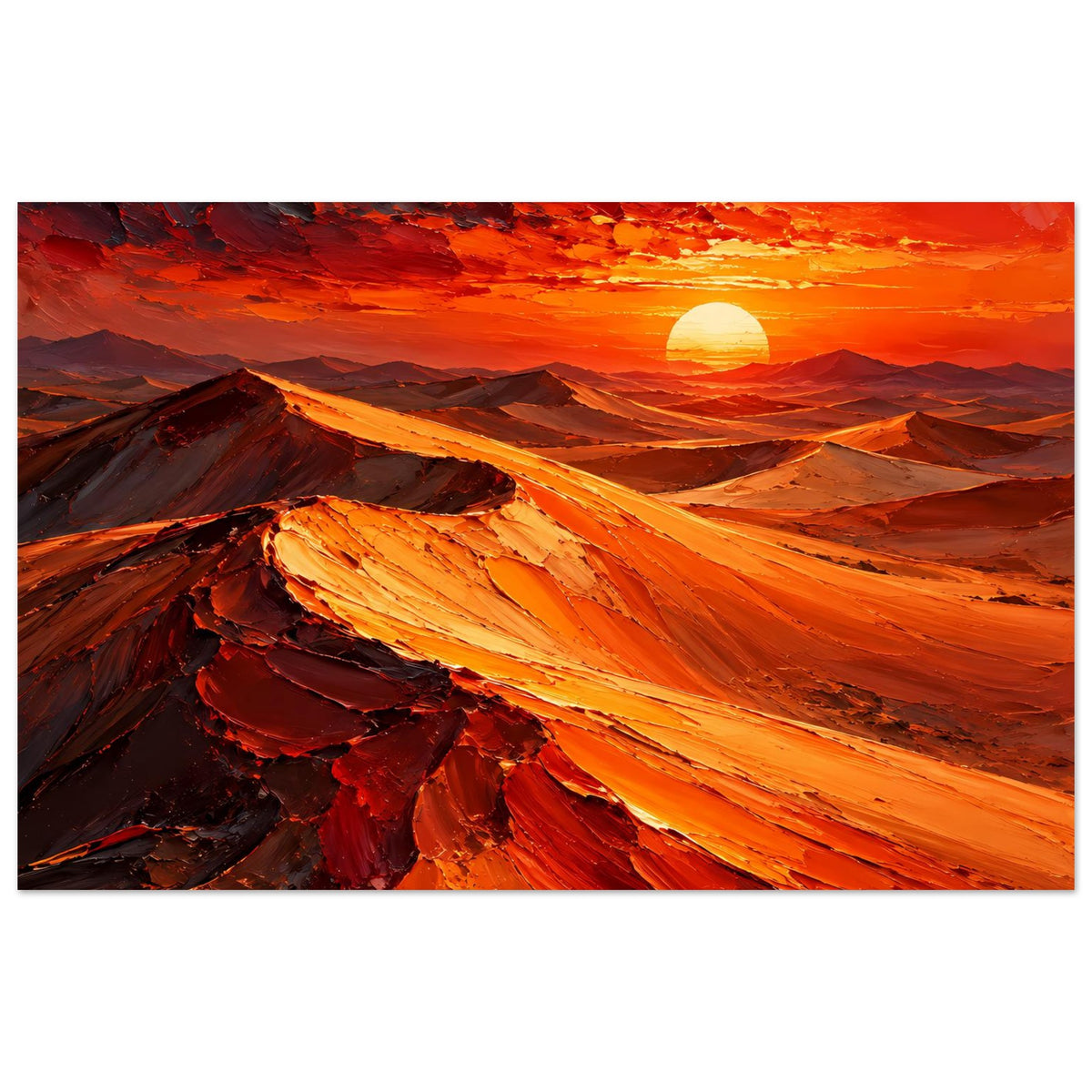 Horizontales Poster: Wüstenlandschaft bei Sonnenuntergang, rote und orangefarbene Dünen