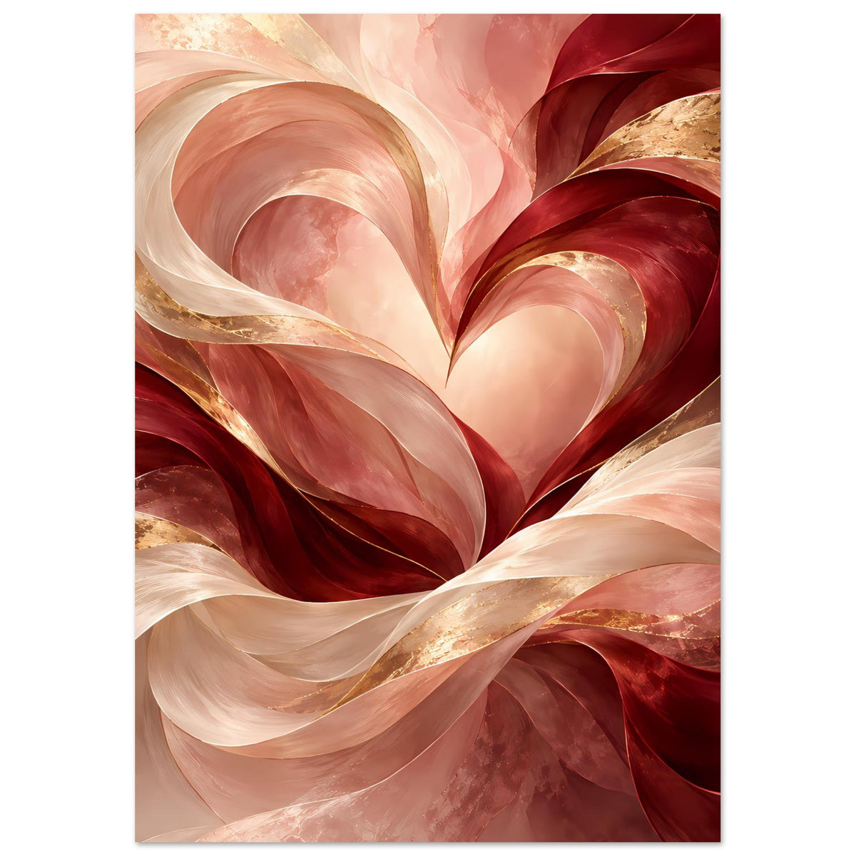Abstraktes Herz-Poster in Rosé, Rot und Gold, vertikal