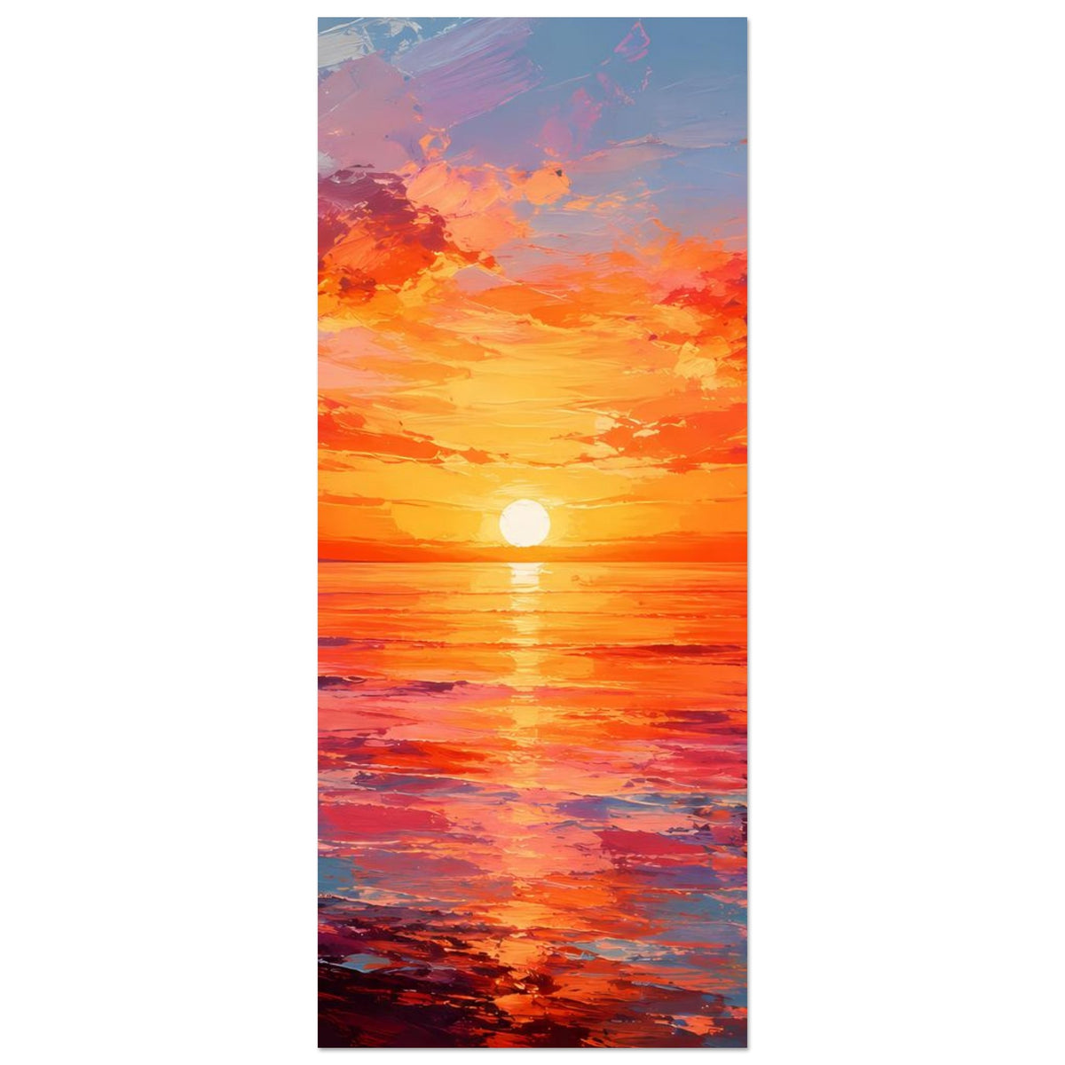 Hochformat-Poster Sonnenuntergang über dem Meer, goldene Sonne und orangefarbenes Wasser