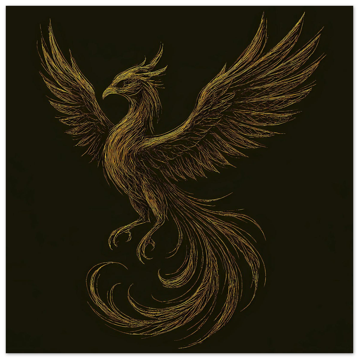 Poster mit goldenem Phönix mit ausgebreiteten Schwingen, ganzer Körper sichtbar