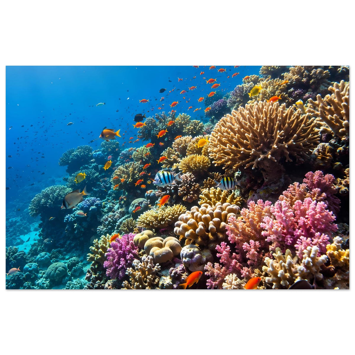 Korallenriff-Poster mit bunten Fischen und Korallenriff, Panorama-Ansicht