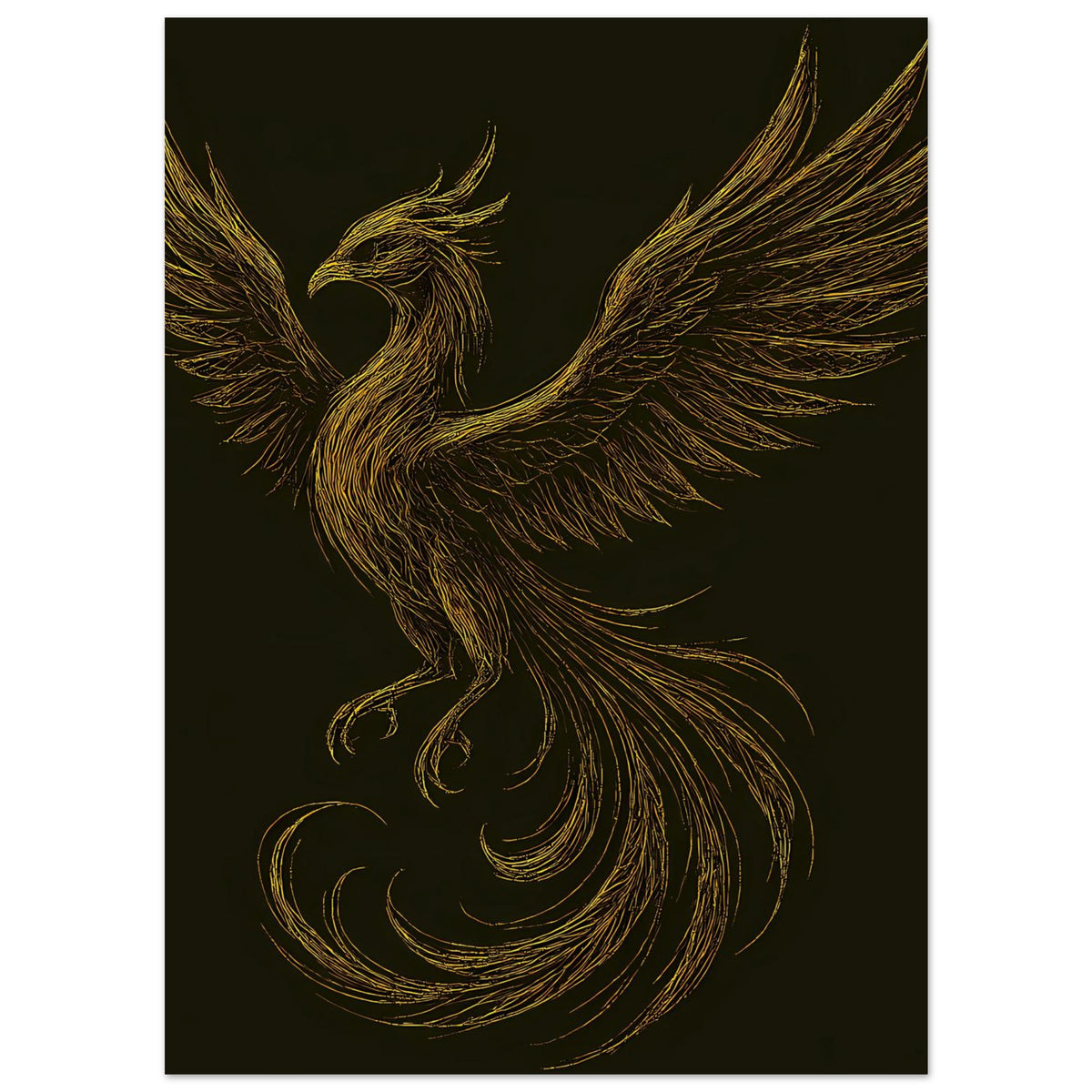 Poster mit goldener Phönix-Figur, Flügel nach beiden Seiten ausgerichtet