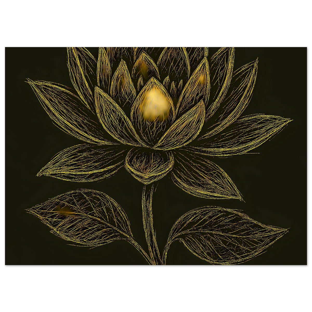 Poster mit goldener Lotusblüte als Linienzeichnung, horizontal
