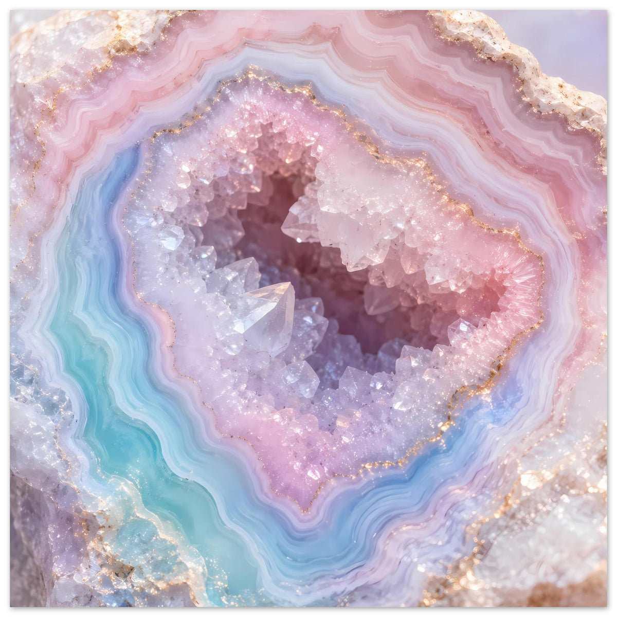 Poster mit Geode-Motiv und Farbverlauf aus Pastellrosa, Violett und Türkisblau