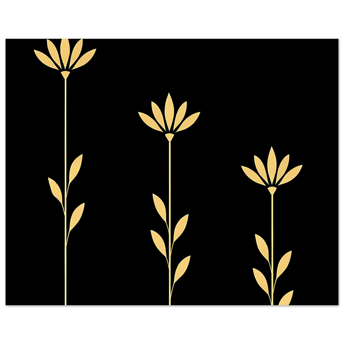 Botanisches Poster im Querformat mit goldenen Blüten und schlanken Blattranken