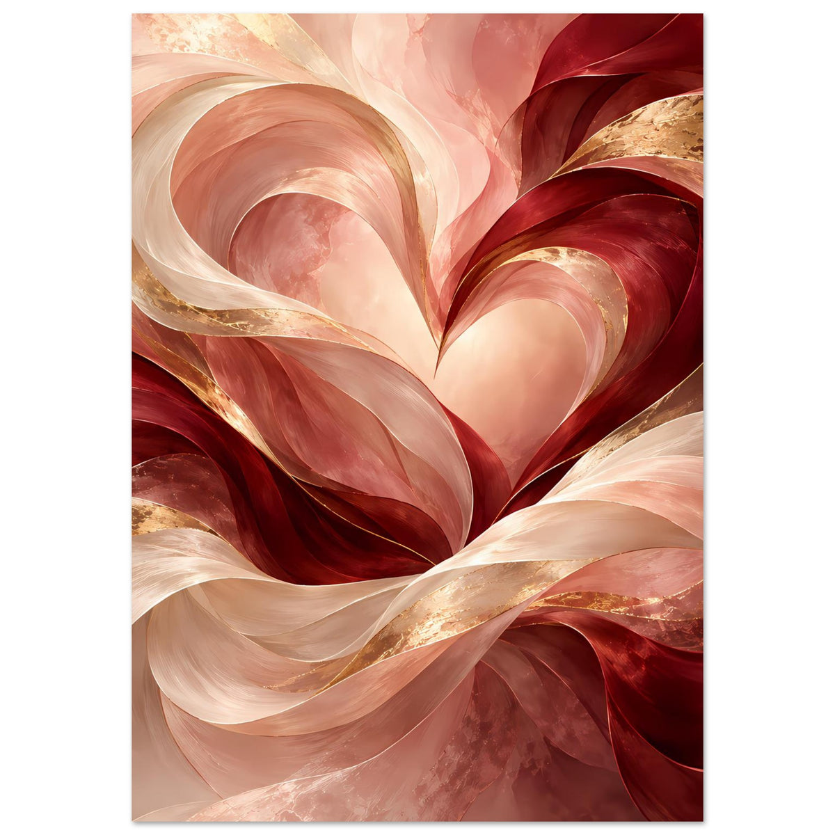 Abstraktes Herzposter in Rosé, Rot und Gold, vertikal