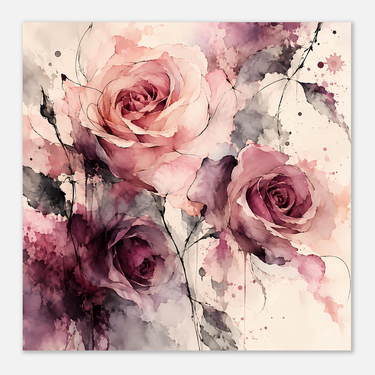 Aquarell-Rosenposter mit rosa und violetten Rosen