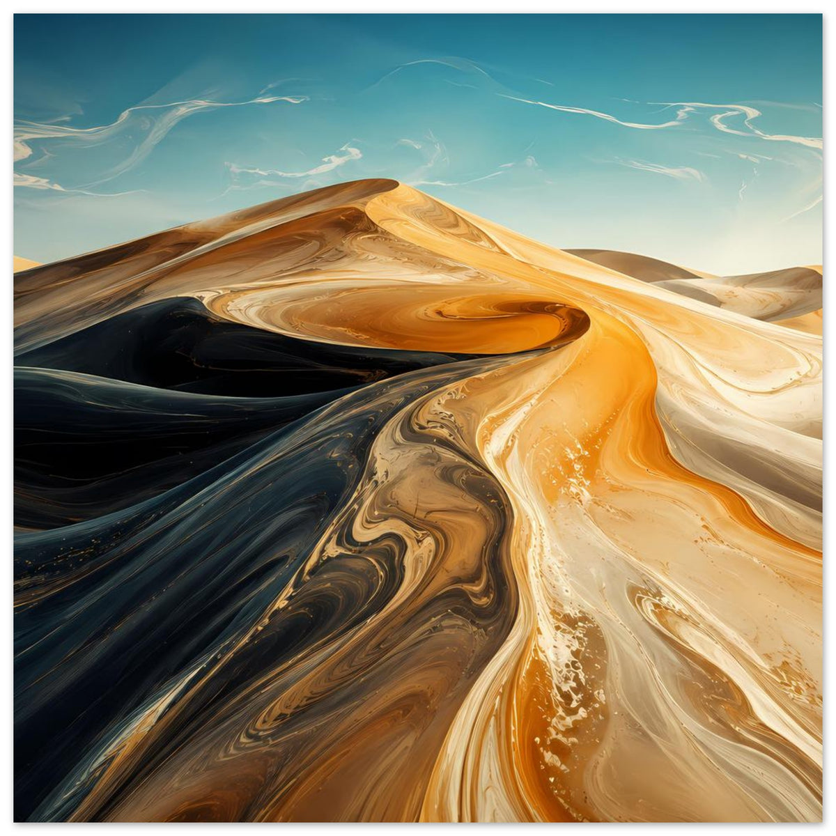 Abstraktes Wüstenwellen-Poster mit Sandrinnen und Wirbeloptik in Orange und Dunkelbraun, horizontal
