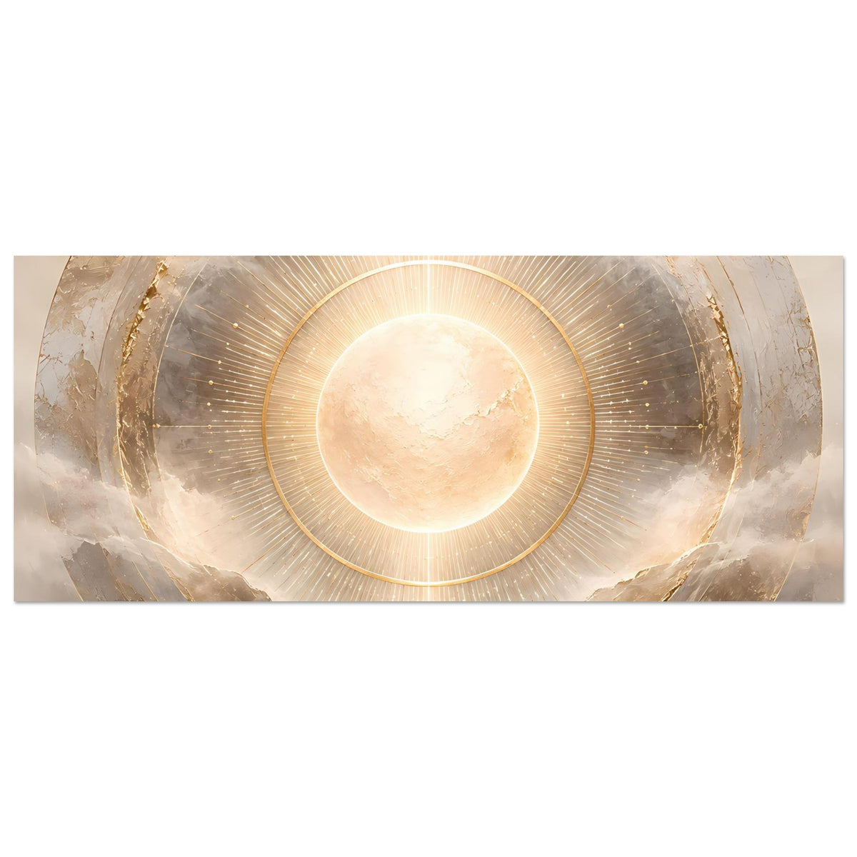 Kosmos-Poster Panoramaansicht: leuchtende goldene Sonne mit breitem Ringkranz