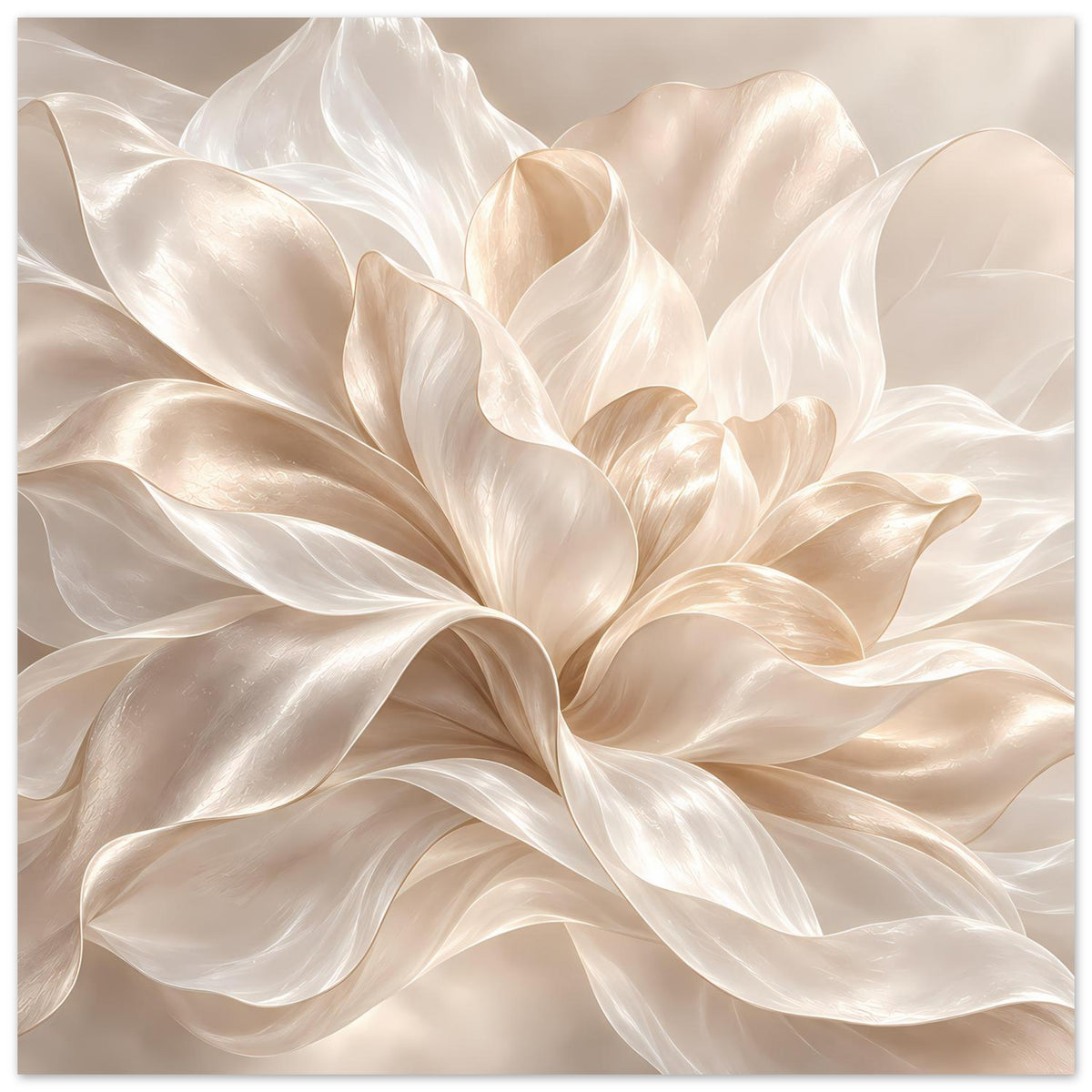 Blumenposter in Cremefarben mit detailreichen Blütenblättern, breites Hochformat