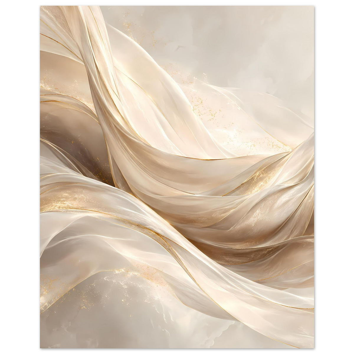Abstraktes Leinwand-Poster mit cremefarbenen und goldenen Stofffalten, vertikal