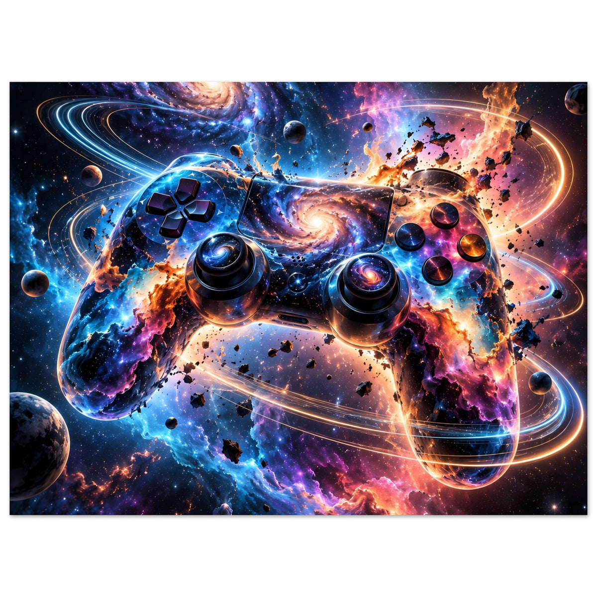 Poster mit Galaxie-Gaming-Controller, Querformat, kontrastreiches Weltraum-Controller-Motiv