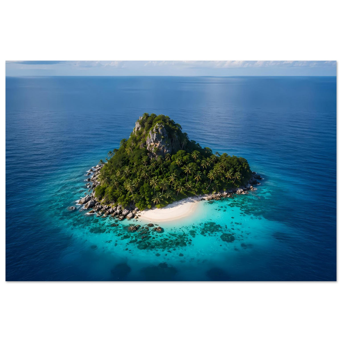 Poster horizontal: Insel mit dichtem Grün, hellem Strand und blauem Meer