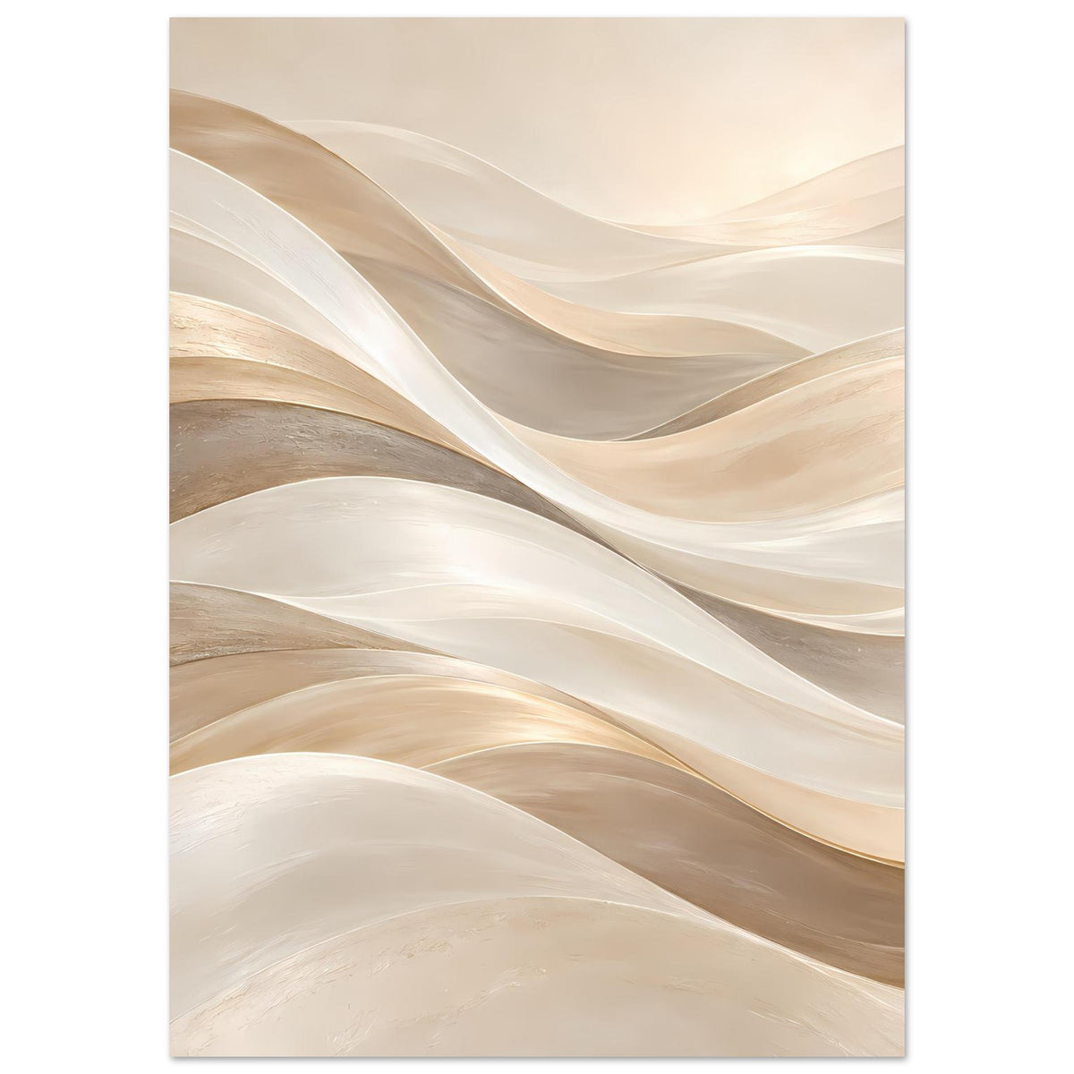 Kunstposter mit geschwungenen Wellen in Creme und Gold, vertikal