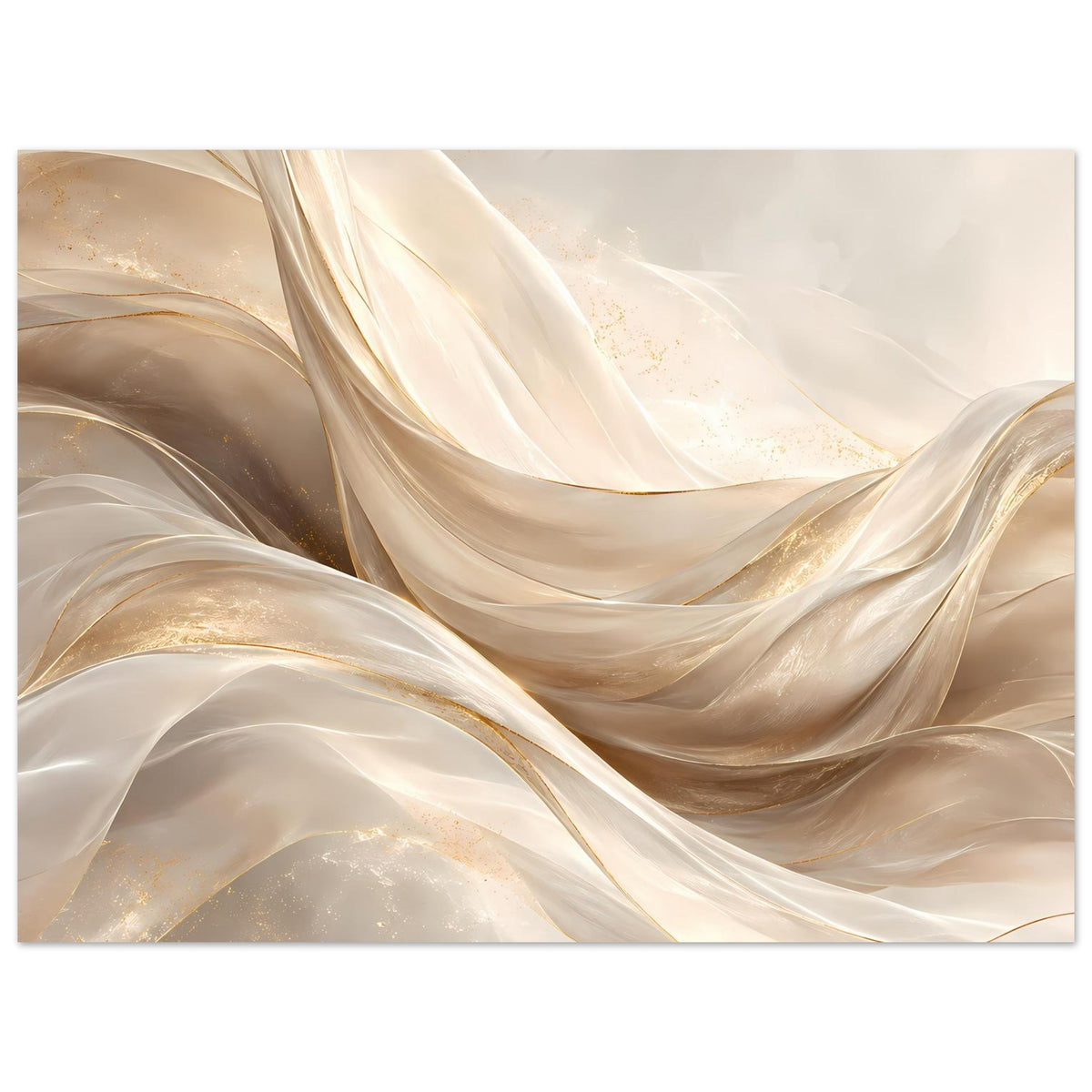 Abstraktes Leinwand-Poster mit cremefarbenen und goldenen Stofffalten, horizontal