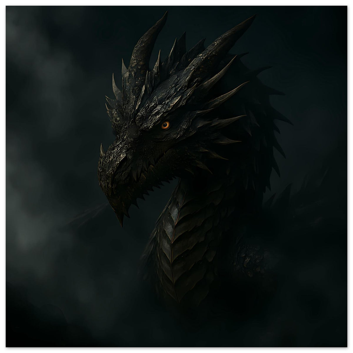 Fantasy-Poster im Hochformat: schwarzer Drache mit zackiger Krone