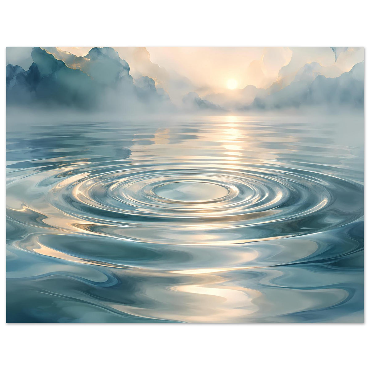 Wasserwellen-Poster mit Sonnenaufgang, klar erkennbaren Wellenringen im Meer, horizontal