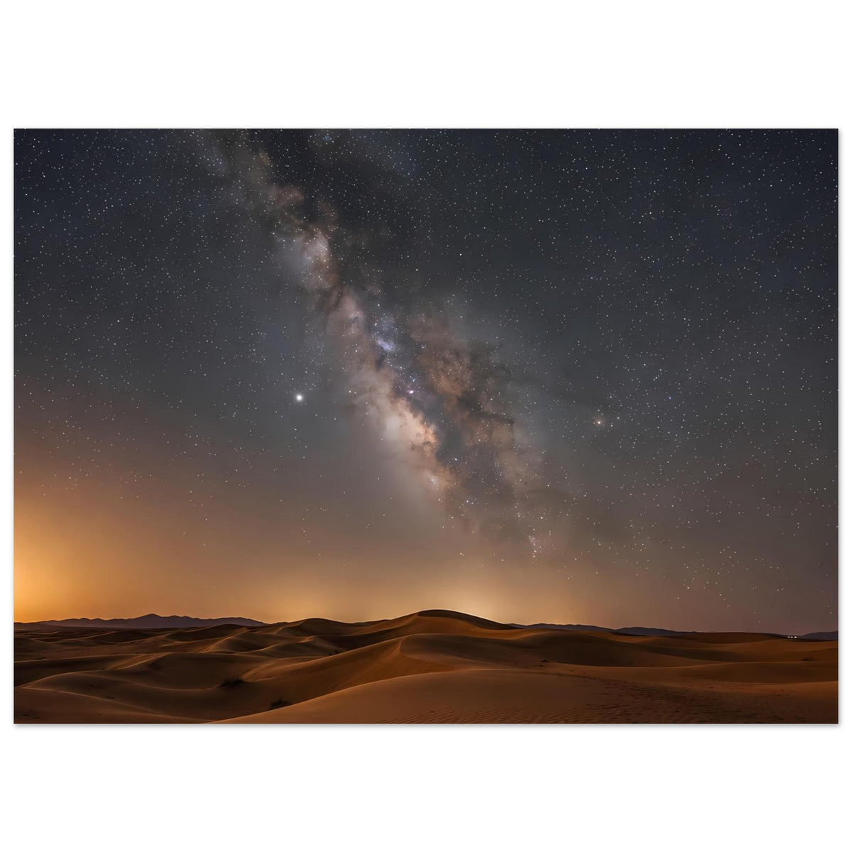 Horizontales Poster: Sanddünen bei Nacht mit Milchstraße und zahlreichen Sternen