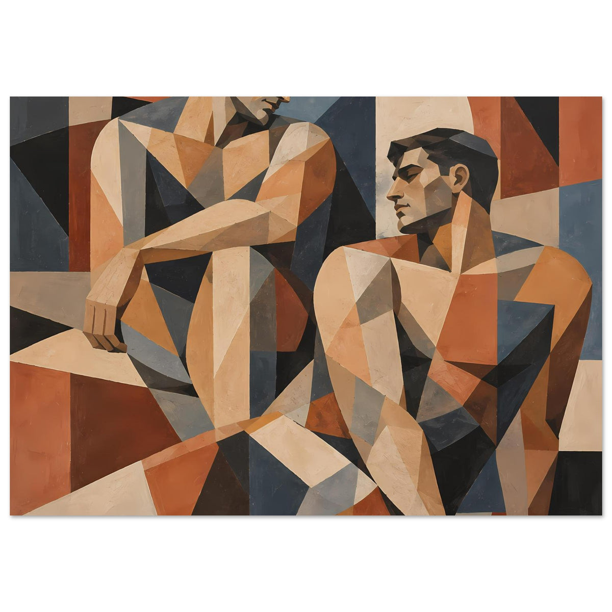 Kunstposter im Querformat mit abstrakten Figuren, warmen Erdtönen und schwarzen Linien