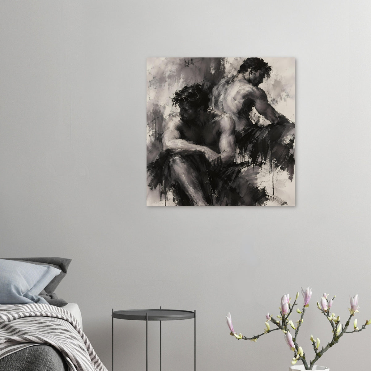 Zwei expressive menschliche Figuren in Schwarz-Weiß mit dynamischen Pinselstrichen – Posteransicht 49