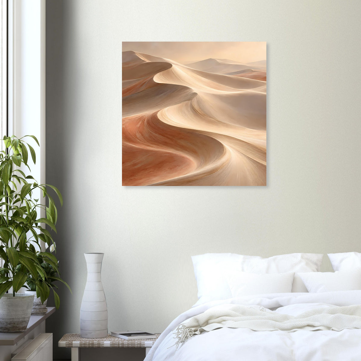 Gerahmtes Sanddünen-Poster mit geschwungenen Dünenlinien in Creme, Beige und Braun