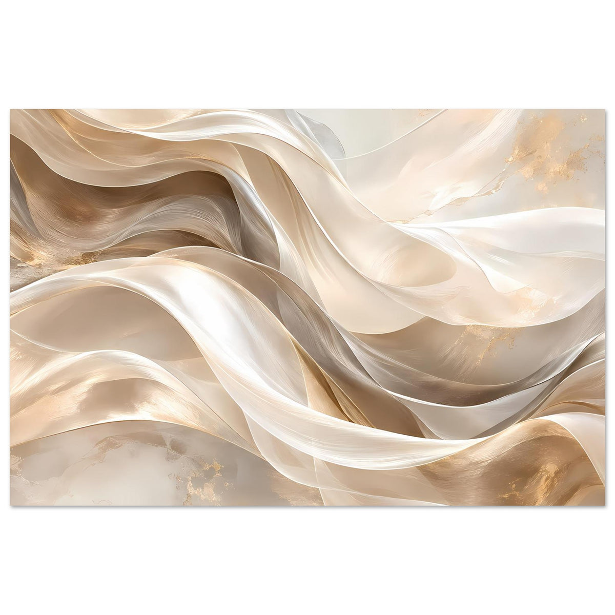 Abstraktes Leinwand-Poster mit sanften Creme- und Goldwirbeln, klarer Gesamtansicht