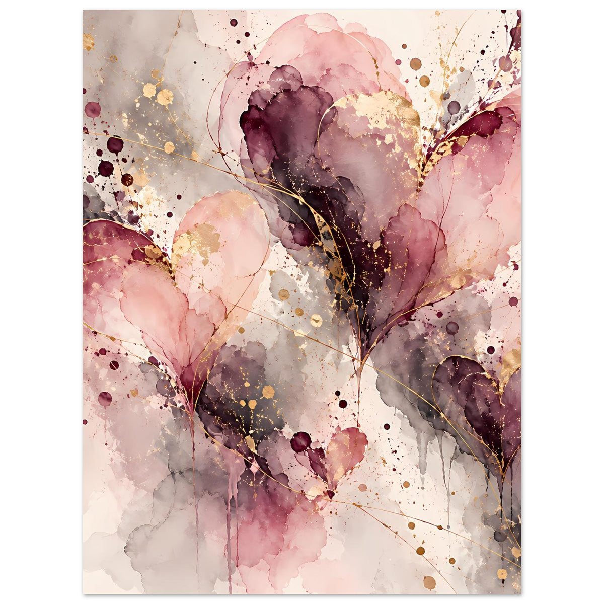 Abstraktes Herz-Poster mit zarten Rosa- und Goldakzenten