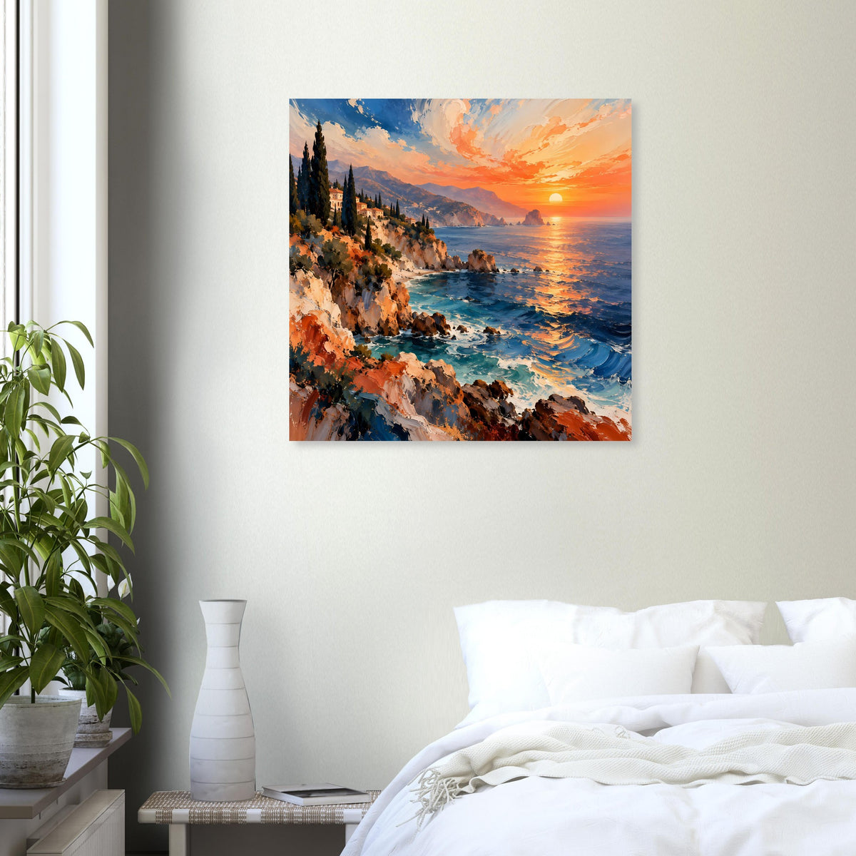Wandposter mit Strand- und Küstenmotiv, Sonnenaufgang/untergang über dem Meer