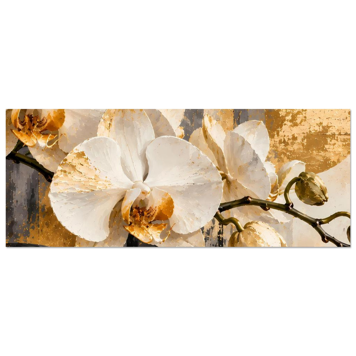 Elegantes Orchideen-Poster (horizontal): weiße Orchideenblüten mit goldenen Details