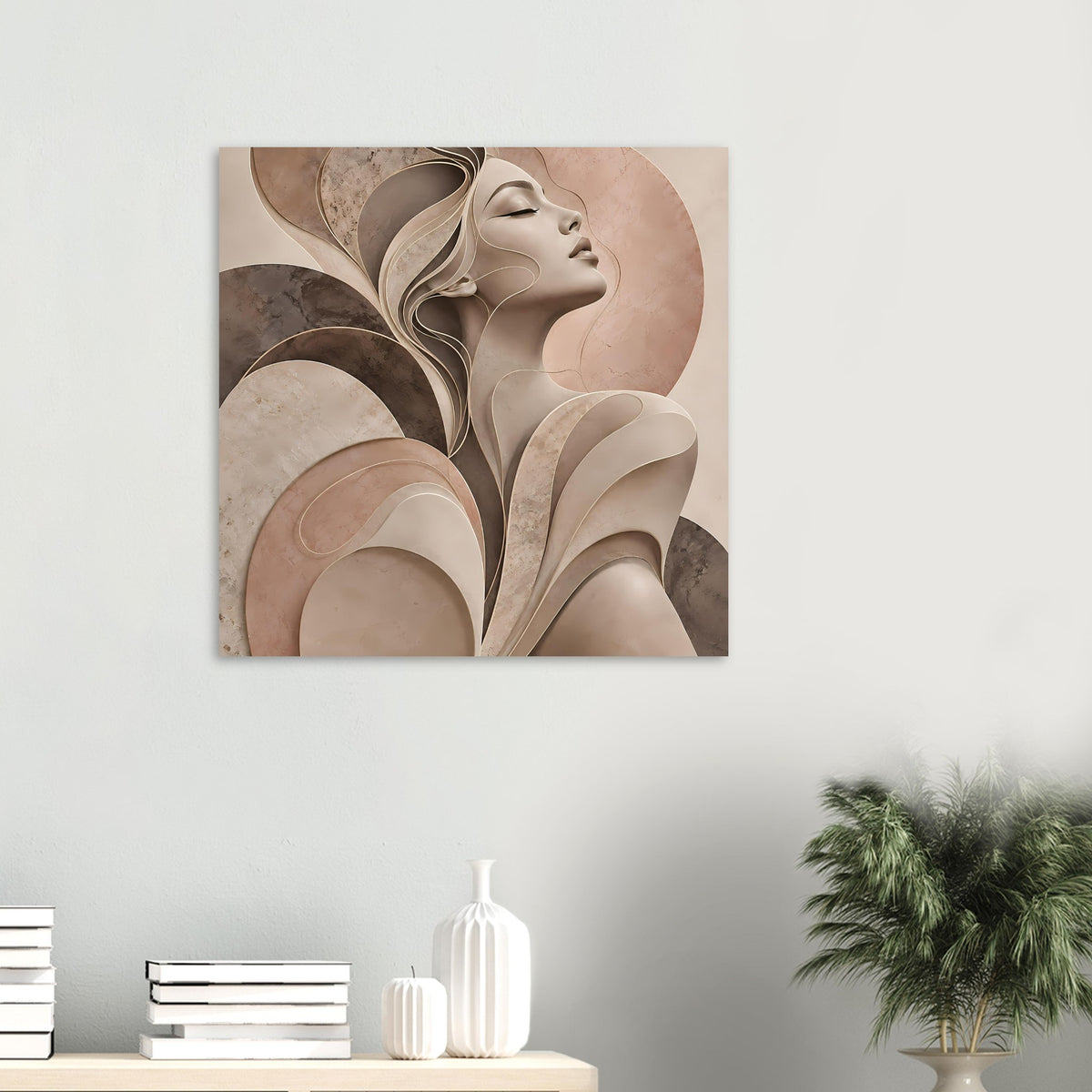 Quadratisches Poster mit abstrakter Frauenkunst in sanften Erdtönen